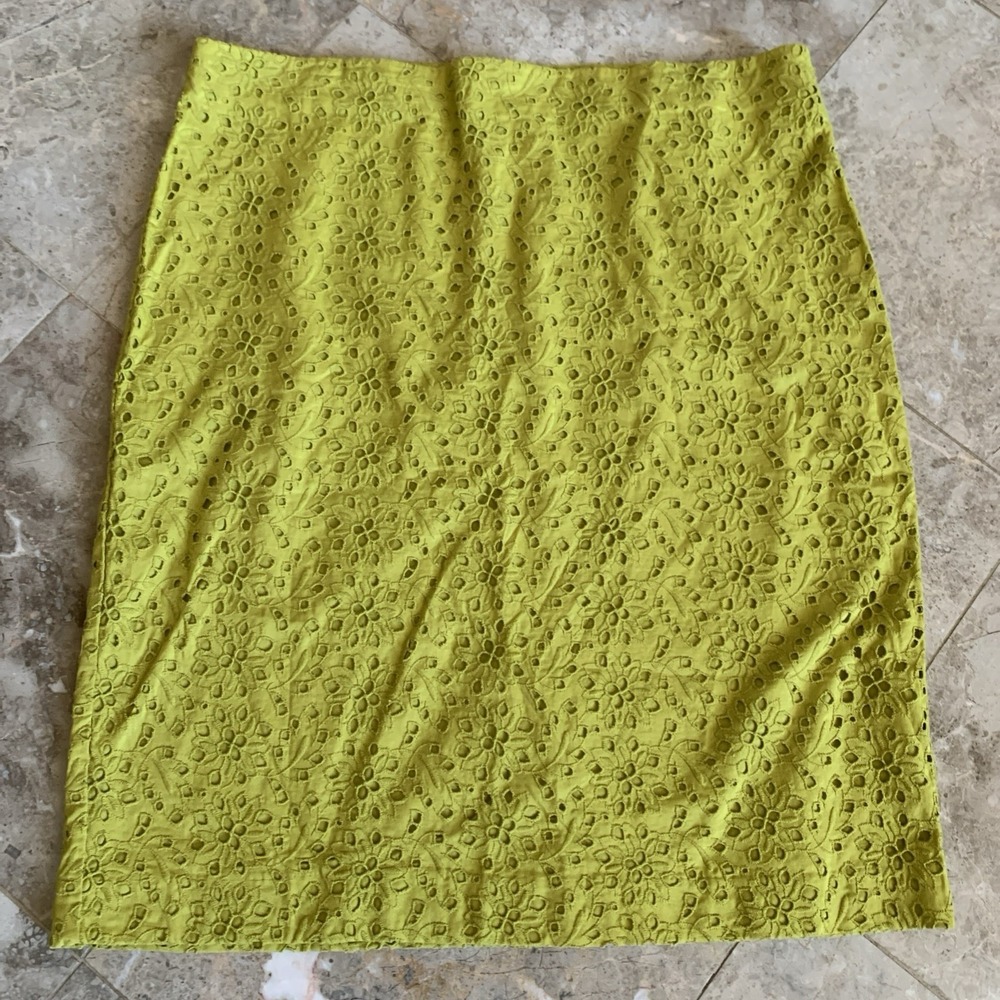 Talbots‎ Women's 16 Lime Green Eyelet Floral Straight Pencil Skirt Cotton